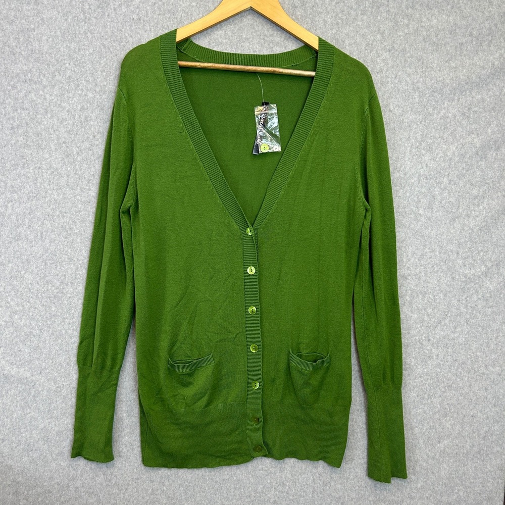 Carol Rose Cardigan Sweater Autumn Green V-Neck Button Front Pockets Size 14 NWT